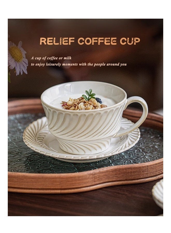 JiuAn Ceramic Latte Cup with Saucer,  Cappuccino Cup Vintage Cafe Art Cups for Espresso Turkish Coffee, Farmhouse Latte Mugs Tea Cups and Saucers Porcelain Set for Baristas Great Gift - Image 5